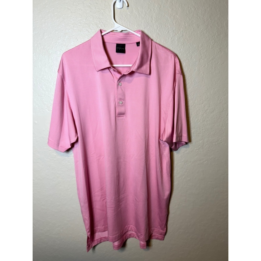 Dunning Golf Polo Shirt Mens Size L Pink Striped Short Sleeve Casual